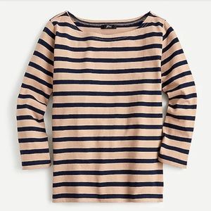 NWOT J.CREW Womens Structured Boatneck T-Shirt in Navy & Khaki Stripe | Size M